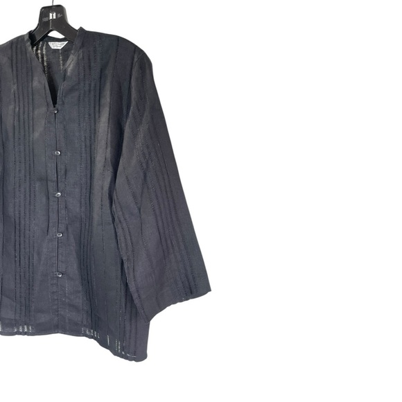 LAURA ASHLEY Button TOP 3/4 Sleeve BLACK Linen Size MP - Picture 4 of 8